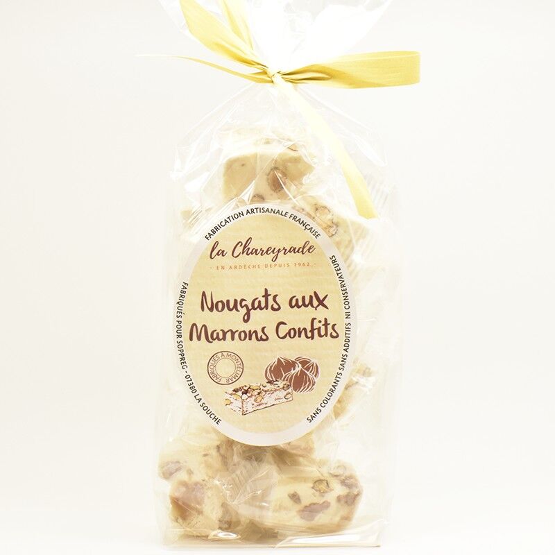 Nougat mit kandierten Kastanien im Beutel