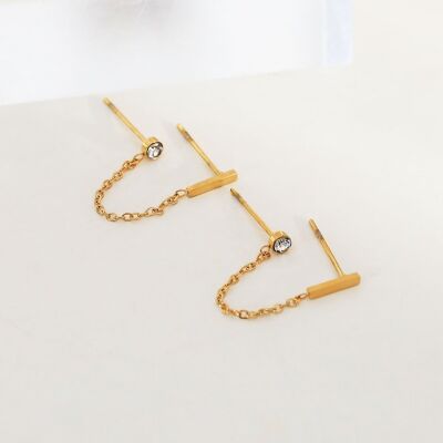 Duo earrings with bar and rhinestones