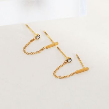 Boucles d'oreilles duo avec barre et strass 1