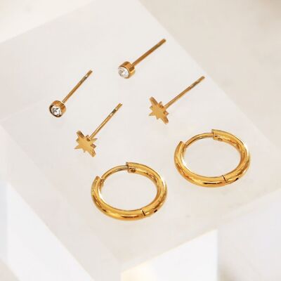 Triple pair of star earrings