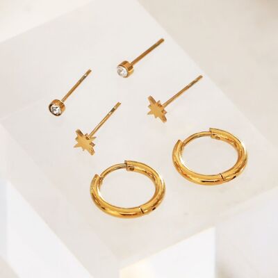 Triple paire de boucles d'oreilles étoile