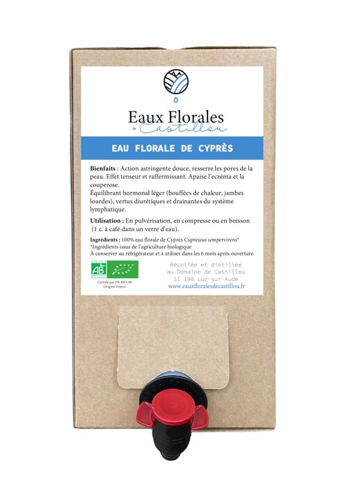 Eau florale de Cyprès Bio - Bag-in-Box 3L