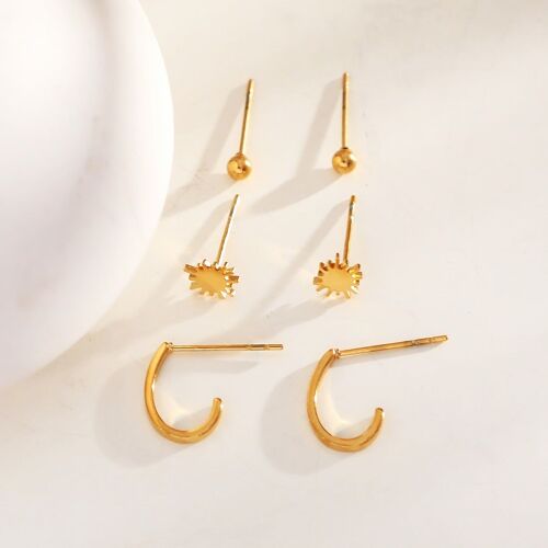 Triple paire de boucles d'oreilles étoile et point