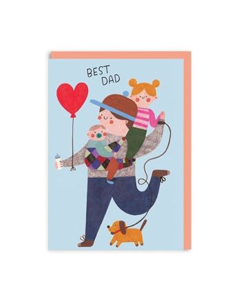 Papa avec des enfants et un chien Carte de vœux 1