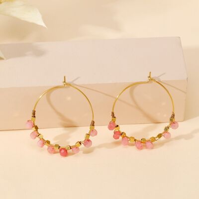 Hoop earrings with pink pearls