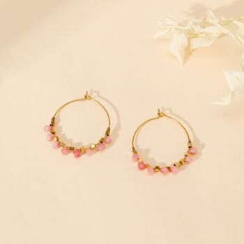 Boucles d'oreilles créoles avec perles roses 3