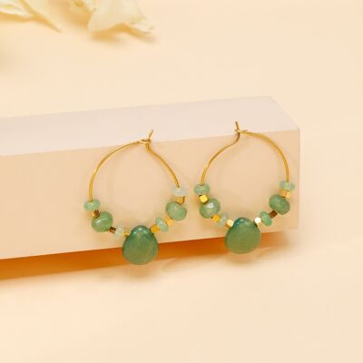 Small hoop earrings with light green beads