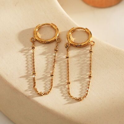 Mini hoop earrings with chains