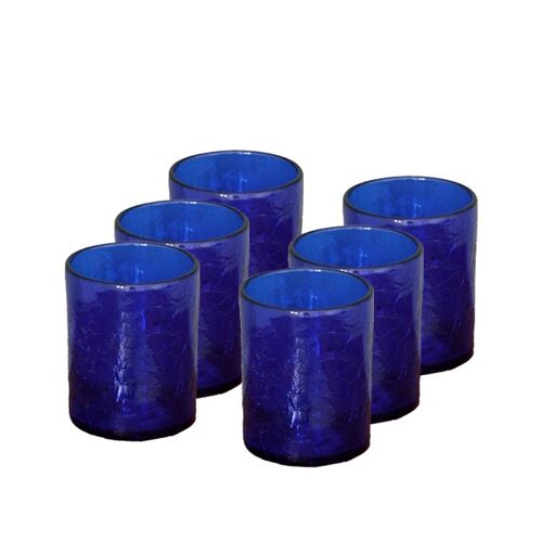 Série de 6 verres en verre soufflé Craquelé Bleu Foncé