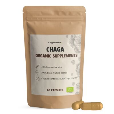 Cupplement - Chaga Capsules 60 Pieces - Organic - 500 MG Per Capsule - No Powder - Supplement - Superfood - Mushroom - Mushroom