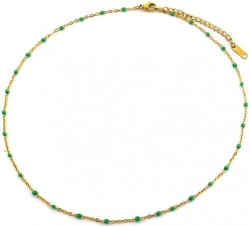 C-D4.4 N064-006G S. Steel Necklace Dots 40-45cm Green