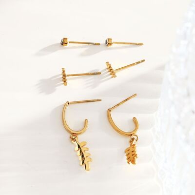 3 boucles d'oreilles feuillet