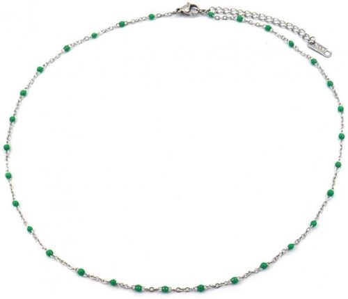 C-F19.4 N064-006S S. Steel Necklace Dots 40-45cm Green