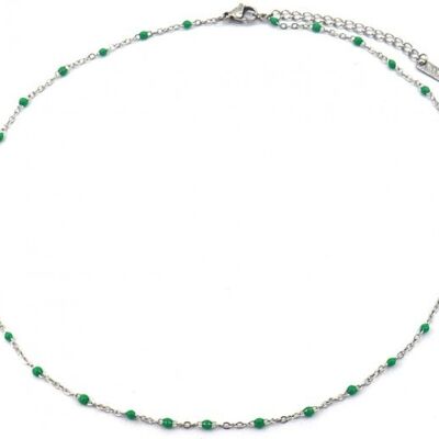 C-F19.4 N064-006S S. Steel Necklace Dots 40-45cm Green