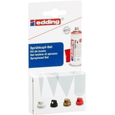 Kit de boquillas de aspersión Edding 5200 Permanent Spray: 6 boquillas intercambiables en 4 anchos de aspersión diferentes, desde líneas finas (1 cm) hasta áreas grandes (14 cm)