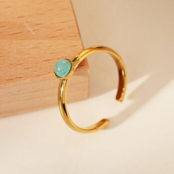 Bague dorée fine ajustable avec mini pierre turquoise 1