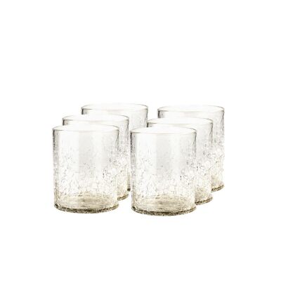 Serie de 6 vasos de vidrio soplado Craquelé Miel