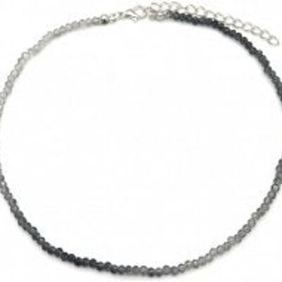 E-C4.2 N1659-007 Collier Perles de Verre à Facettes Gris