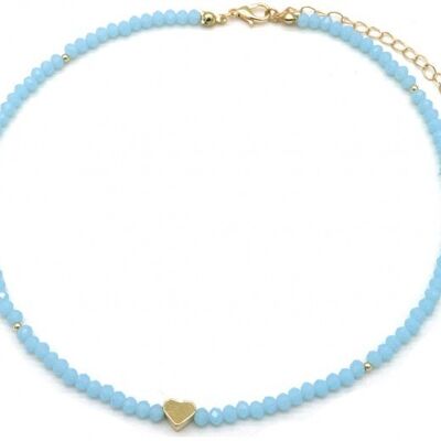 B-D21.2 N1656-029 Collier Perles de Verre à Facettes 37-42cm Bleu