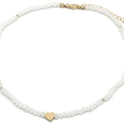 B-D22.2 N1656-029 Collier Perles de Verre à Facettes 37-42cm Blanc