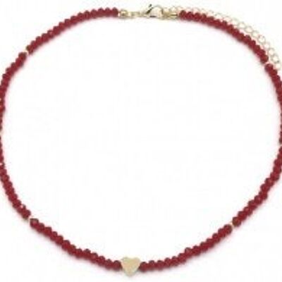 D-D8.1 N1656-029 Collier Perles de Verre à Facettes 37-42cm Rouge