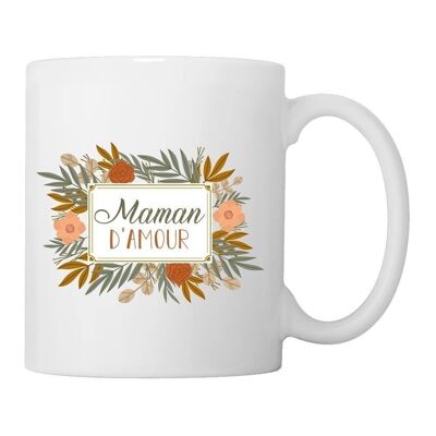 Tasse "Love mom" Blumenrahmen
