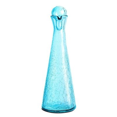 Turquoise Crackle Blown Glass Decanter