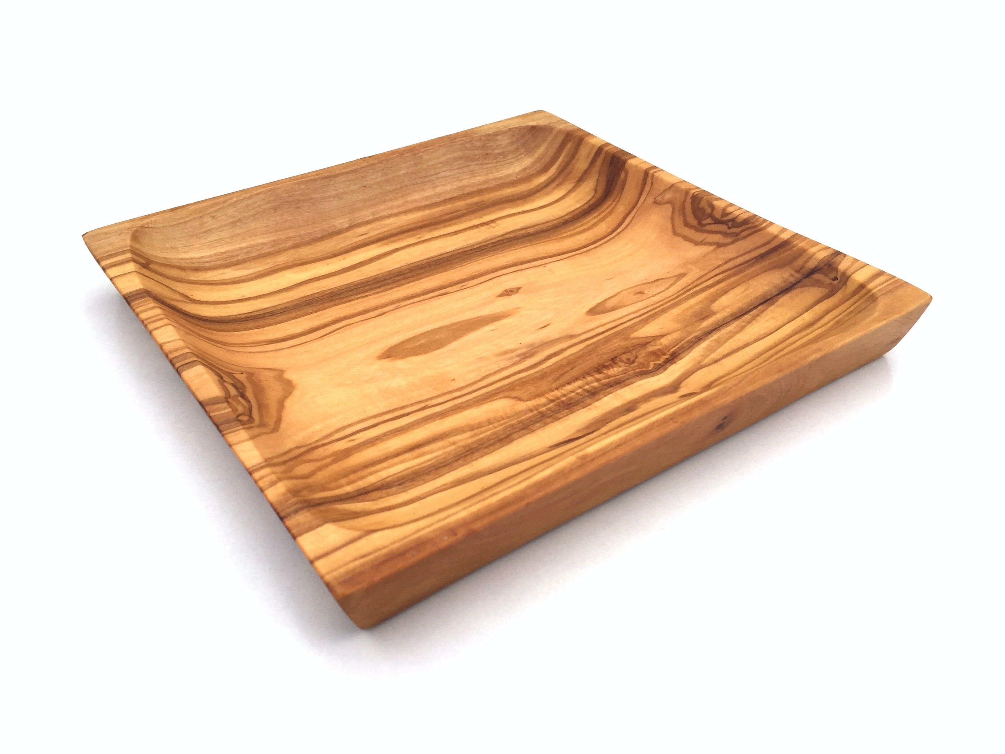 Plato 20 x 20 cm Plato cuadrado de madera de olivo