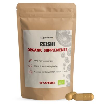 Cupplement – ​​Reishi-Kapseln 60 Stück – Bio – 500 mg pro Kapsel – kein Pulver – Nahrungsergänzungsmittel – Superfood – Pilz – Pilz