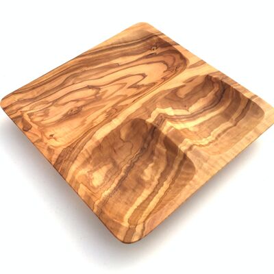 Plate 3 compartments square Serving plate made of olive wood