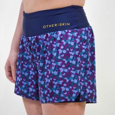 Damen-Laufshorts 2in1 Blau mit Blumenmuster und einfarbig