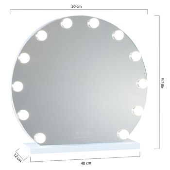 Miroir de courtoisie rond 12 ampoules, vanité de maquillage avec lumière 3 modes et contrôle tactile 11