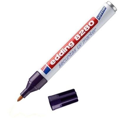 Edding 8280 securitas Marqueur UV - protection invisible - 1 stylo - Pointe ronde 1-5 à 3 mm - Encre permanente à séchage rapide - Uniquement visible aux ultraviolets.