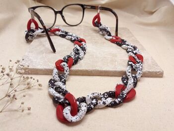 Chaîne de lunettes - Chaîne acrylique épaisse rouge, noire et blanche - parfaite pour porter avec des lunettes de soleil, comme porte-lunettes 2