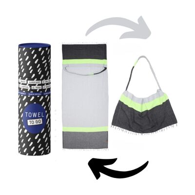 NEON "Two-in-One" Beach Towel and Bag | Grey - Black | Recycled Cotton, with Recycled Gift Box