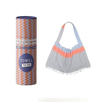 NEON Serviette de plage et sac « Deux en un » | Bleu - Gris | Coton recyclé, avec boîte-cadeau recyclée 1
