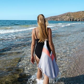 NEON Serviette de plage et sac « Deux en un » | Bleu - Gris | Coton recyclé, avec boîte-cadeau recyclée 4