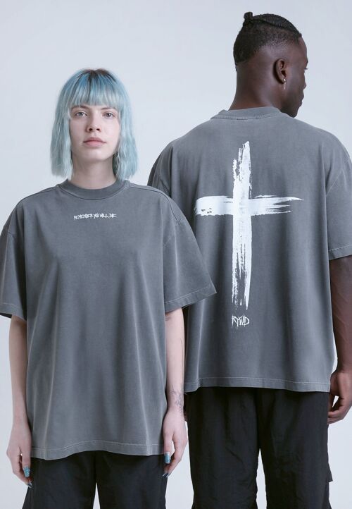 RYWD Cross T-Shirt stone washed grau