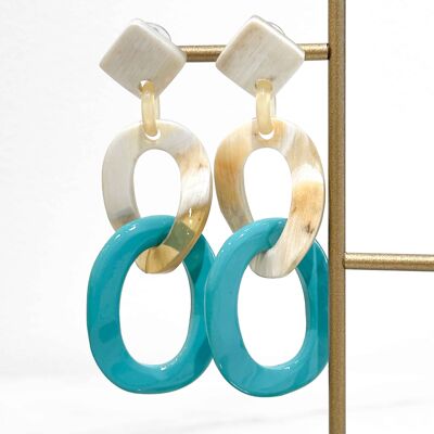 Long real horn earrings - Turquoise