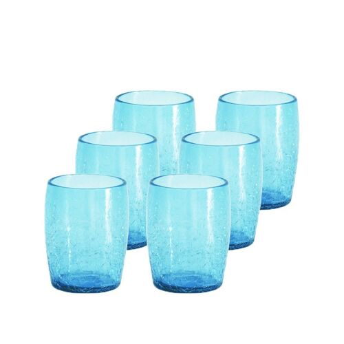 Série de 6 verres en verre soufflé Craquelé Turquoise