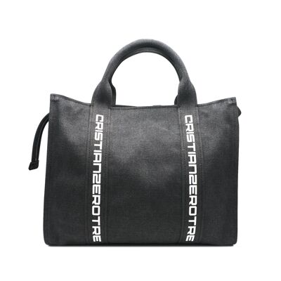 Bolso negro con logo blanco