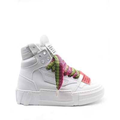 Cristian high leather sneaker with yellow fuchsia lace