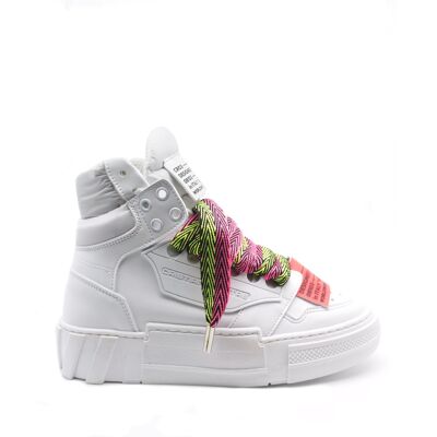 Sneaker in pelle alta Cristian laccio fuxia giallo