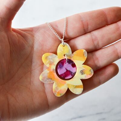 Collier pendentif Flower Power en acrylique recyclé