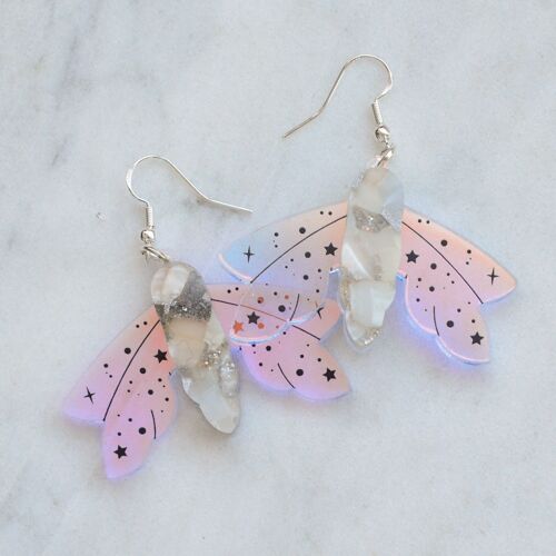 Recycled Acrylic Celestial Moth Earrings