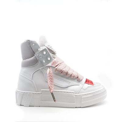 Mid Cristian V.12 White sneaker with Pink lace