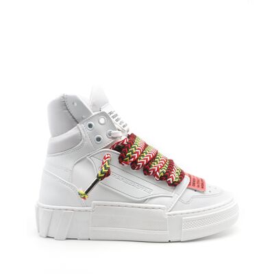 Baskets Mid Cristian V.12 blanches avec dentelle multicolore