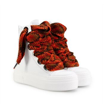 Baskets montantes en cuir Calipso blanc avec multi lacets rouges 3