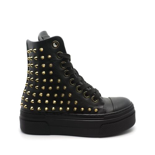 Sneaker alta Calipso 300 Nera con borchie gold