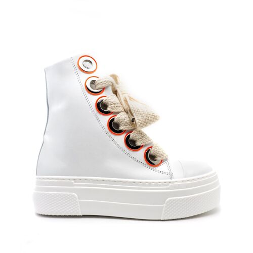 Sneakers Alta in pelle bianca Calipso fluo orange
